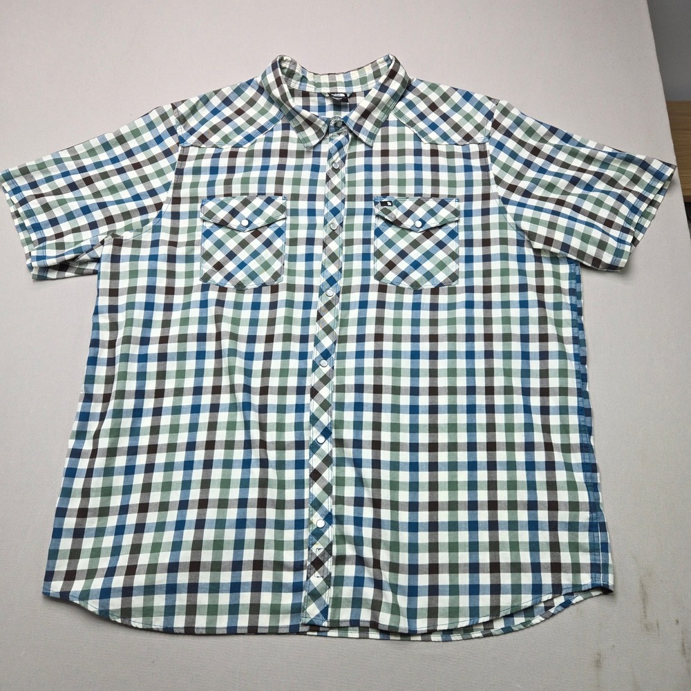 The North Face Shirt Short Sleeve Plaid Western Snap Blue Green Men XXL NF0A2SYK